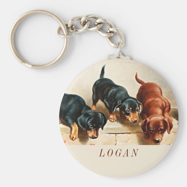 Chaveiro Vintage Personalizado Retro Funny Cuz Dachshund Pu (Frente)