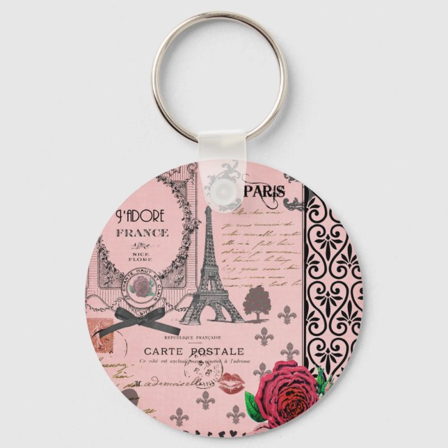 Chaveiro Vintage Pink Paris Collage (Frente)