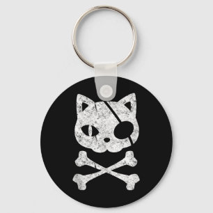 Chaveiro Vintage Pirate Cat Kitten Halloween Skull Cross Bo