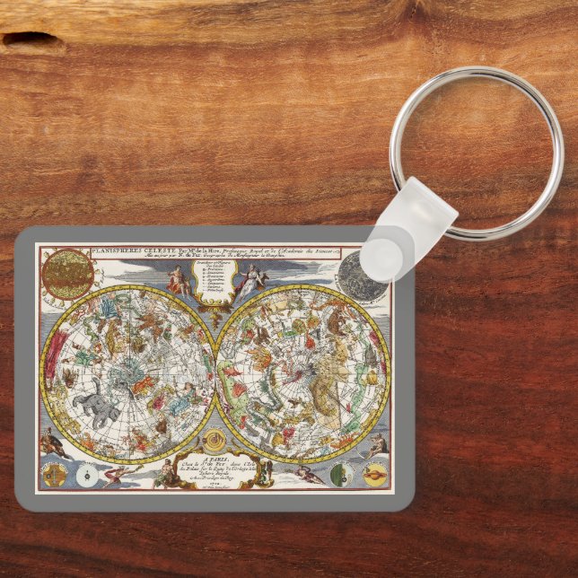 Chaveiro Vintage Planisphere Star Map por Nicholas de Fer (Frente)