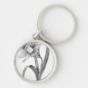 Chaveiro vintage preto do daffodil das flores brancas