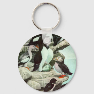 Chaveiro Vintage Puffins e Aves Aquáticas de Louis Fuertes