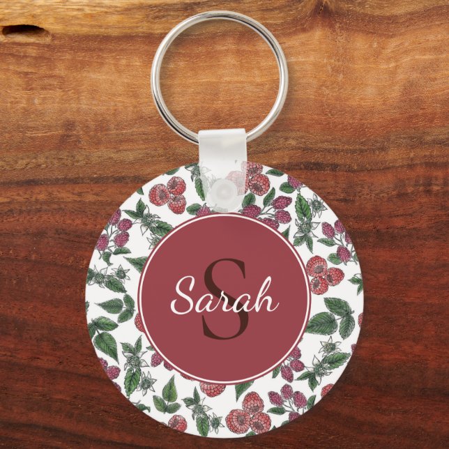 Chaveiro Vintage Raspberry Leaves Illustration Personalised (Frente)