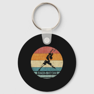 Chaveiro Vintage Retro Badminton Player Silhouette Sunset F