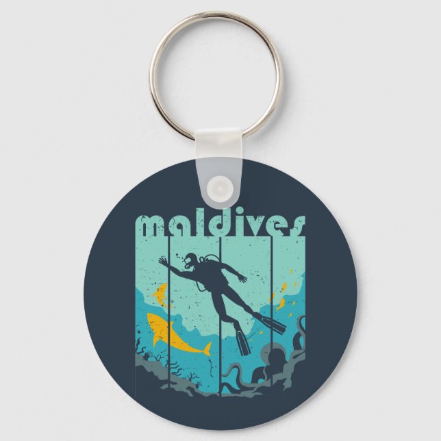 Chaveiro Vintage Retro Maldives Dividindo mergulhador Legal (Frente)