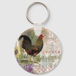 Chaveiro Vintage Rooster French Collage Impressão Trabalho
