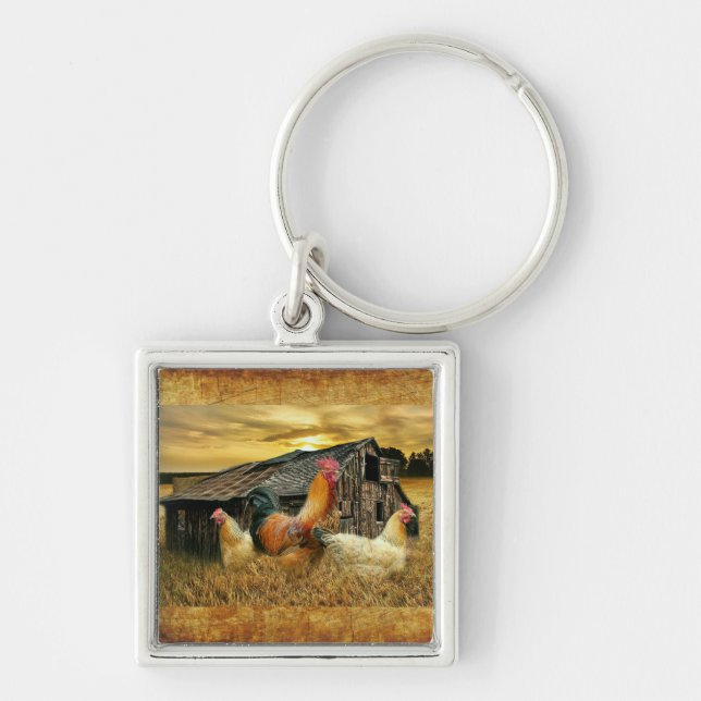Chaveiro Vintage Rooster Hens Russo Barn Coop (Frente)