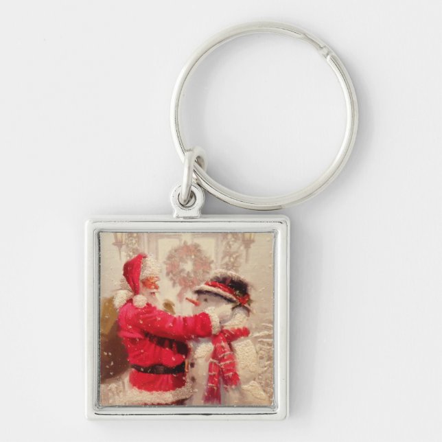 Chaveiro Vintage Santa Claus Snowman Winter Christmas (Frente)