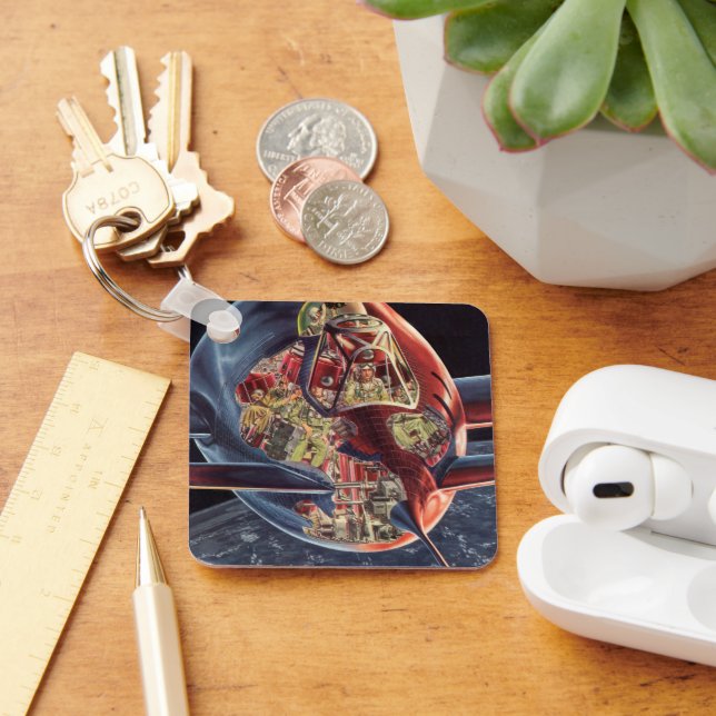 Chaveiro Vintage Science Fiction Astronaut Rocket Spaceship (Mesa)