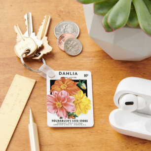 Chaveiro Vintage Seed Packet Art, Dahlia Garden Flowers