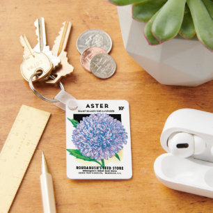Chaveiro Vintage Seed Packet Art, Flores De Aster Roxo