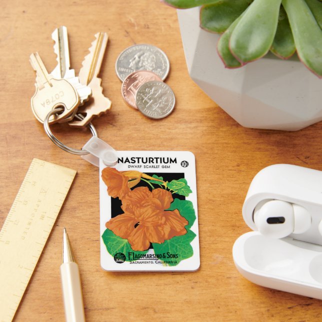 Chaveiro Vintage Seed Packet Label Art, Nasturtium Flowers (Mesa)