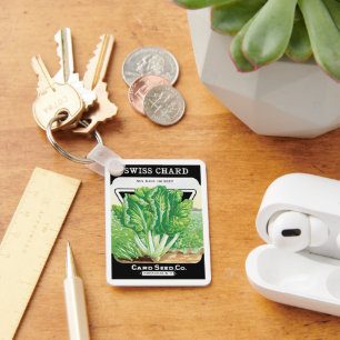 Chaveiro Vintage Seed Packet Label Art, Suíços Chard Vegg