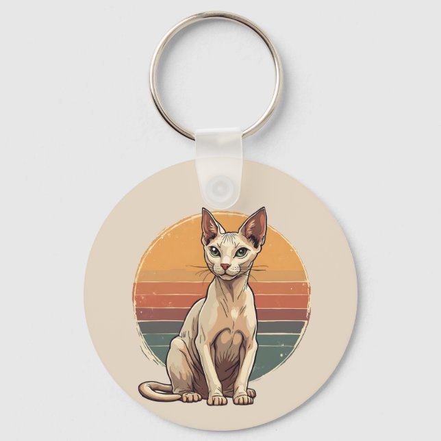 Chaveiro Vintage Sphynx Cat Mom Retro Art (Frente)