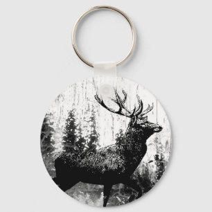 Chaveiro Vintage Stag in Black and White, Veado Animal