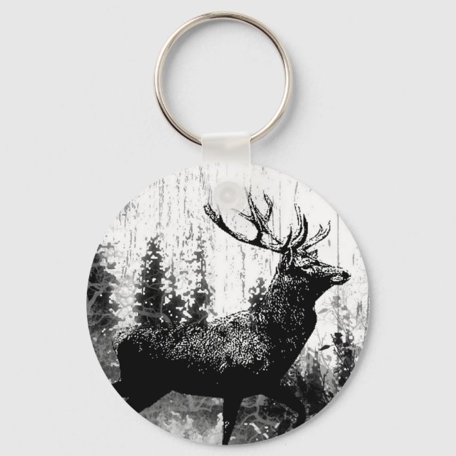 Chaveiro Vintage Stag in Black and White, Veado Animal (Frente)
