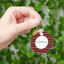 Chaveiro Vintage Strips Burgundy Vermelho Branco Personaliz