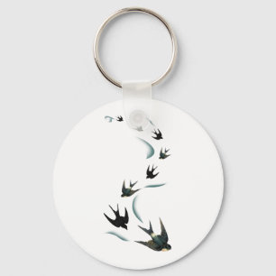 Chaveiro Vintage Swallow Birds Art
