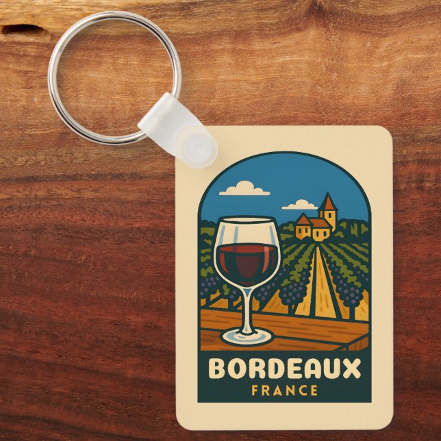 Chaveiro Vintage Travel Bordeaux France Vineyard Retro (Frente)