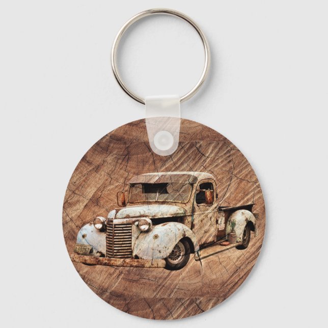 Chaveiro Vintage Truck Rustic Wood (Frente)