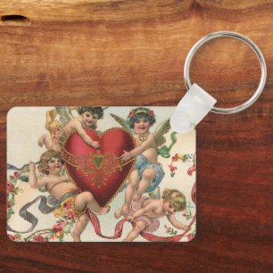 Chaveiro Vintage Valentines, Anjos Vitorianos Querubins Cor