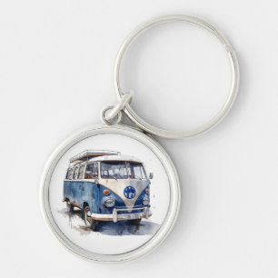 Chaveiro Vintage Van no Delft Blue personalizável