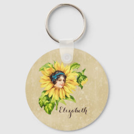 Chaveiro Vintage Victorian Lady Summer Sunflower, Nome