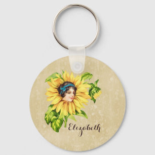 Chaveiro Vintage Victorian Lady Summer Sunflower, Nome