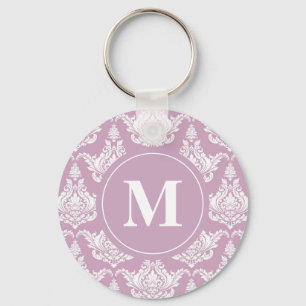 Chaveiro Vintage Watercolor Púrpura Damask Monograma Chavei
