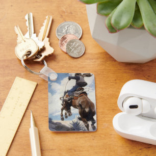 Chaveiro Vintage Western Cowboys, Bucking, pelo NC Wyeth