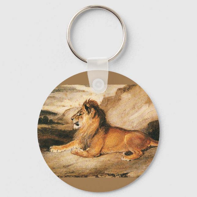 Chaveiro Vintage Wild Animais, Leão Africano na Savana (Frente)