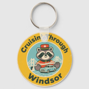 Chaveiro Vintage Windsor Ontario Carro Retro e Guaxinim