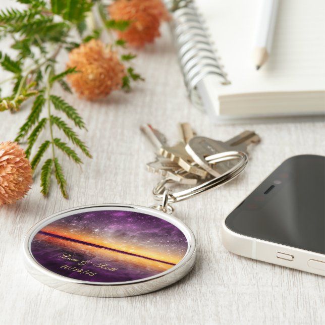 Chaveiro Violet Sunset e Stars Cadeia de Chave Personalizáv (Lateral)