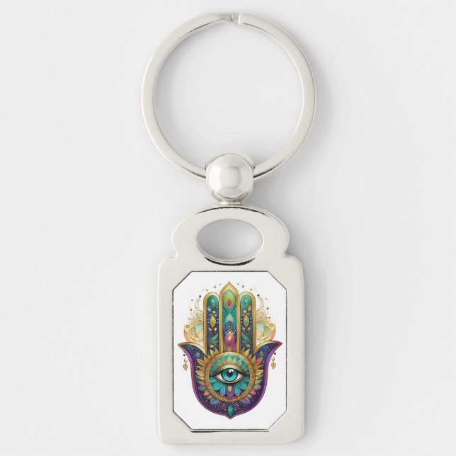 Chaveiro Violeta Verde Pétalas de Ouro Hamsa Turquesa Terce (Frente)