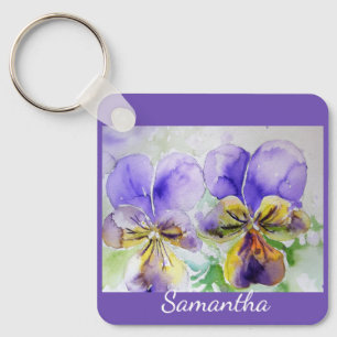 Chaveiro Violeta Violeta Roxa Aquarela Floral Flor