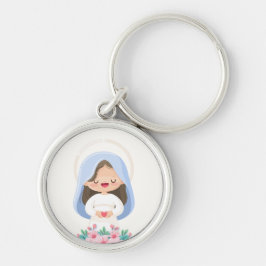 Chaveiro Virgem Maria Kawaii Graciosa Segurando Coração – B