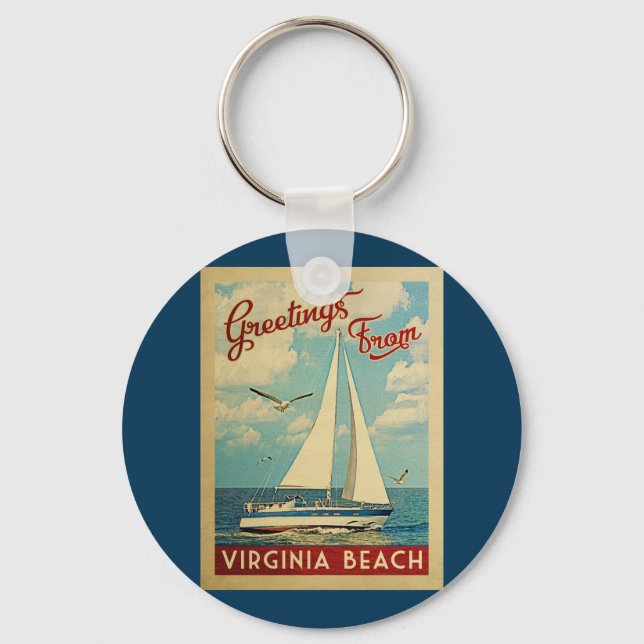 Chaveiro Virginia Beach Sailboat Viagens vintage Virginia (Frente)