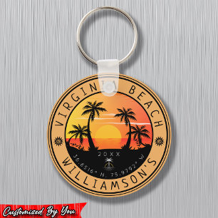 Chaveiro Virginia Beach USA Retro Sunset Souvenirs 60s