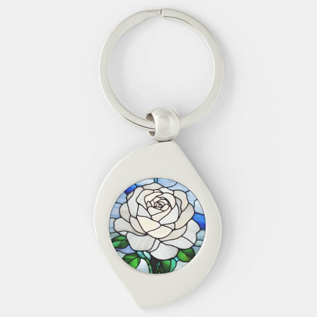 Chaveiro Vitraça com Rosa Branca (Frente)