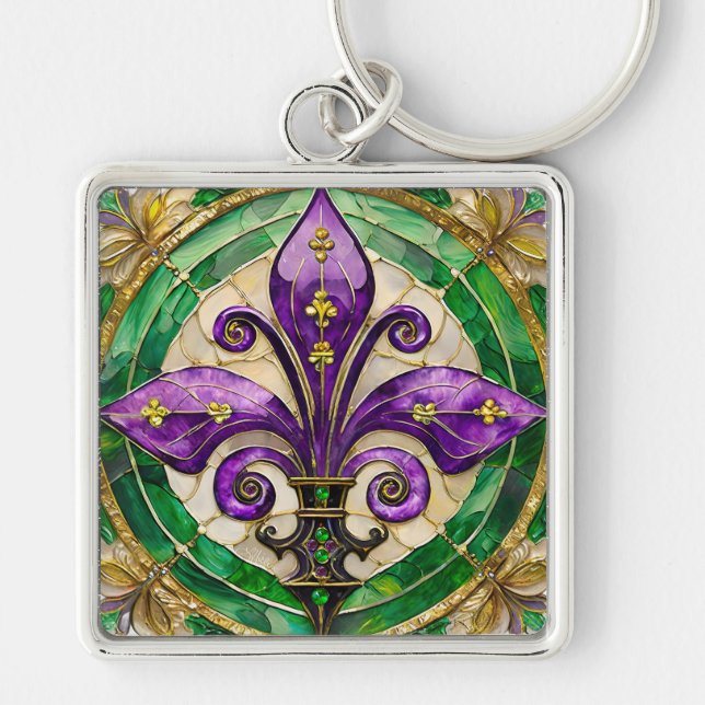 Chaveiro Vitral Mardi Gras Fleur de lis  (Frente)
