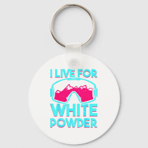 Chaveiro Viver pelo pó branco com snowboard vintage