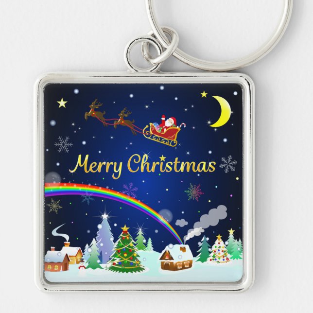 Chaveiro Voando Papai Noel com Lua Crescente (Frente)