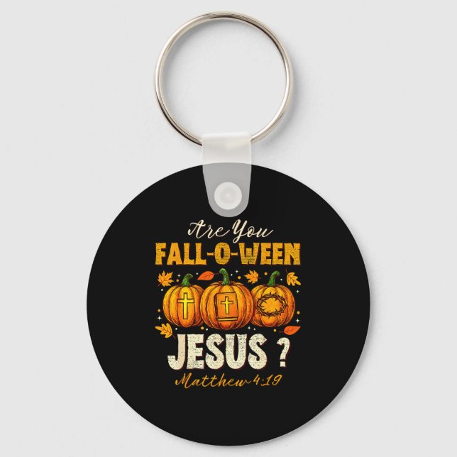 Chaveiro Você é Outono-ween Jesus Cristão de Outono Abóbora (Frente)