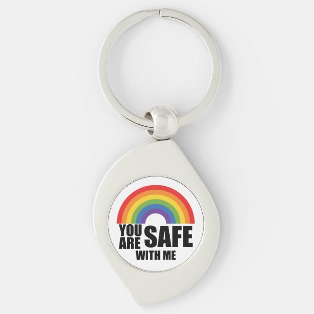 Chaveiro Você Está Seguro Comigo Orgulho Arco-Íris LGBTQ  (Frente)