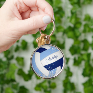 Chaveiro vôlei branco azul com minúsculas estrelas prateada