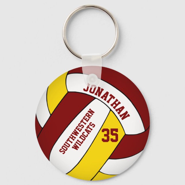 Chaveiro vôlei de meninos personalizados amarelo maroon (Frente)