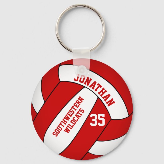 Chaveiro voleibol branco vermelho personalizado (Frente)