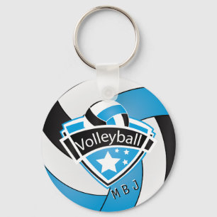Chaveiro Voleibol - Monograma - Azul Bebê, Branco e Preto