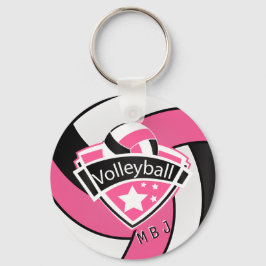 Chaveiro Voleibol - Monograma - Rosa, Branco e Preto