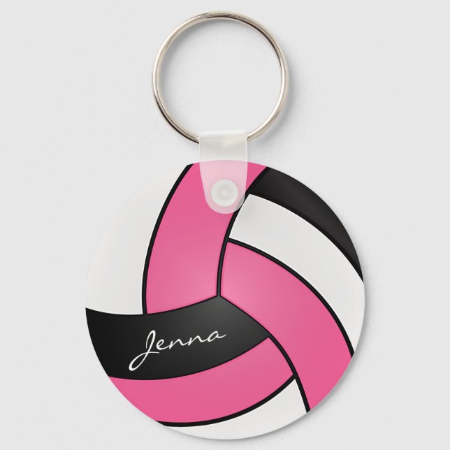 Chaveiro Voleibol Rosa, Branco e Negro (Frente)
